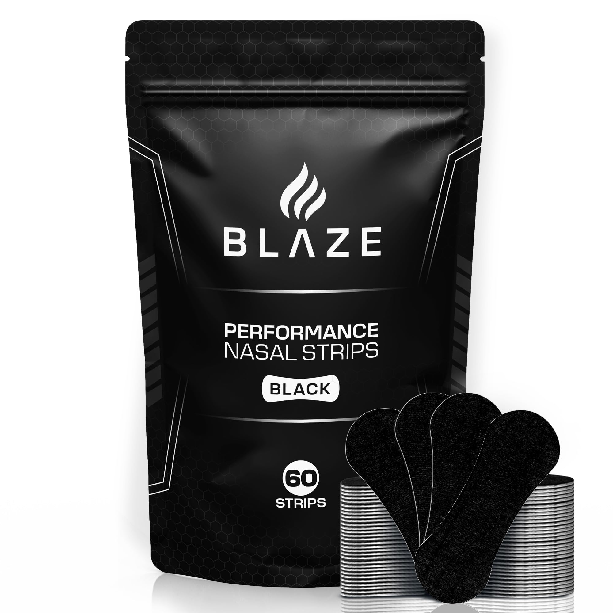 Performance Nose Strips for Breathing (60 Count) - Oil & Sweat Proof Adhesive - Athletic Nasal Strips for Snoring & Sleeping - Black, Wide Body, Universal Fit, Extra Strength