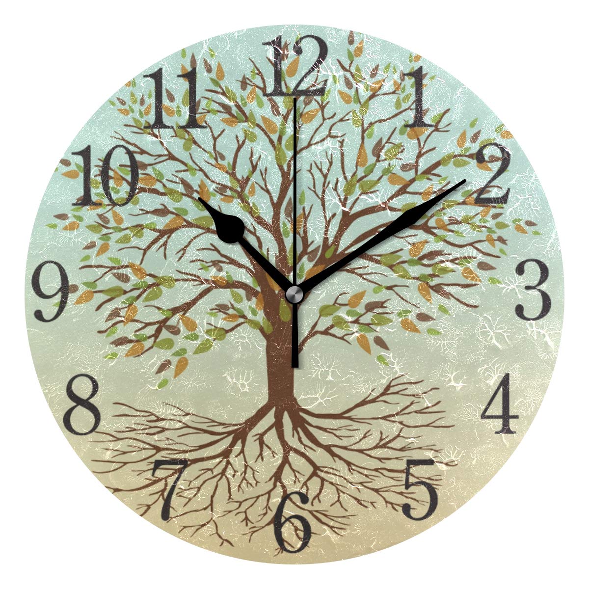 SKYDA Tree Of Life Wall Clock Arabic Numerals Design Autumn Round Wall Clock for Living Room Bathroom Home Decorative