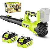 ToCzernobgol Cordless Leaf Blower with 550 CFM Airflow & 600 W Brushless Motor, Lightweight 6-Speed Electric Blower with 2×3.0Ah Batteries & Charger – for Yard, Patio & Lawn Care