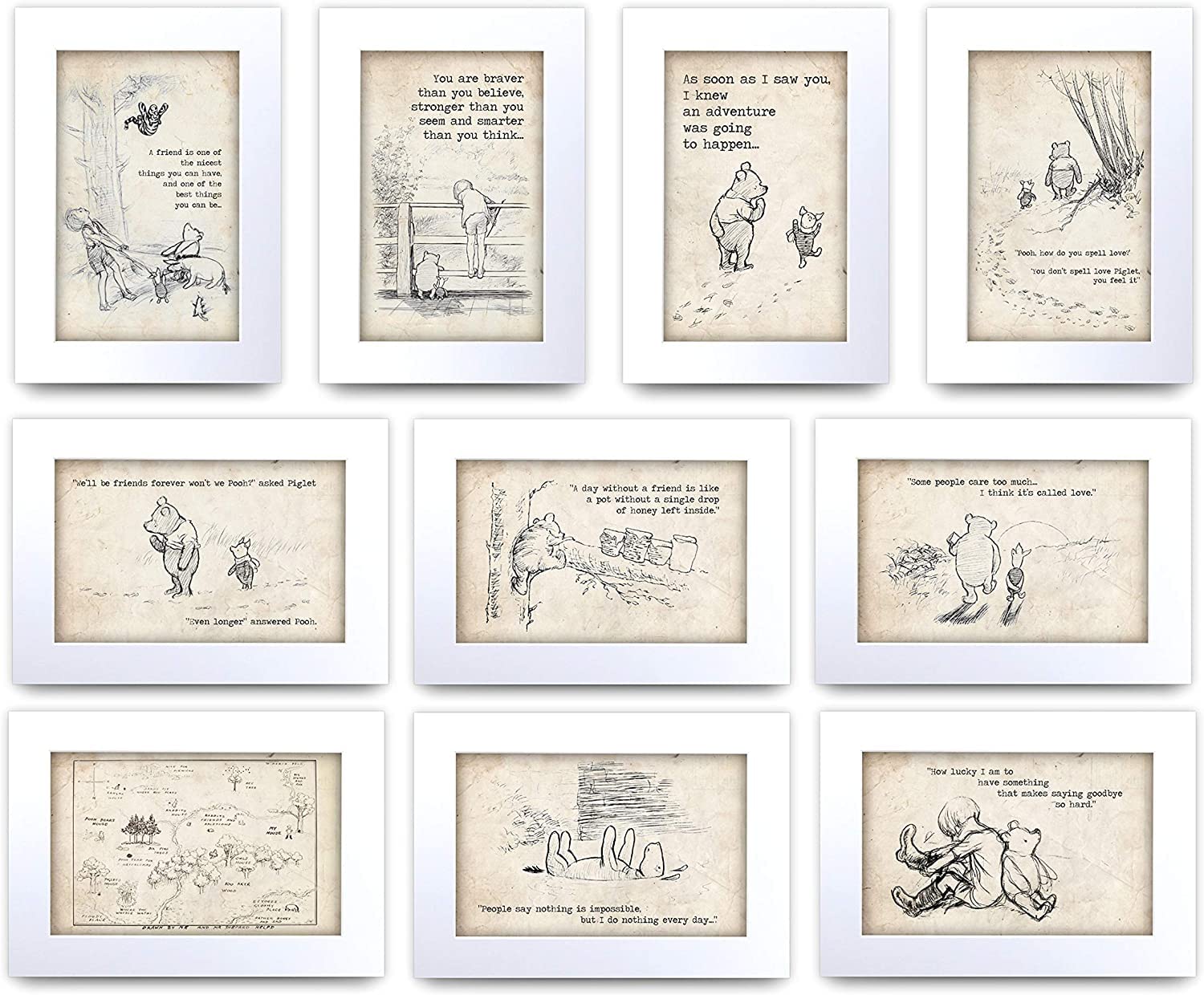 HWC Trading Winnie the Pooh All 10 Collection of Unframed A4 Printed Quote Nursery Print Baby Shower Room Gifts New Born Bedroom Gift Print Photo Picture Display