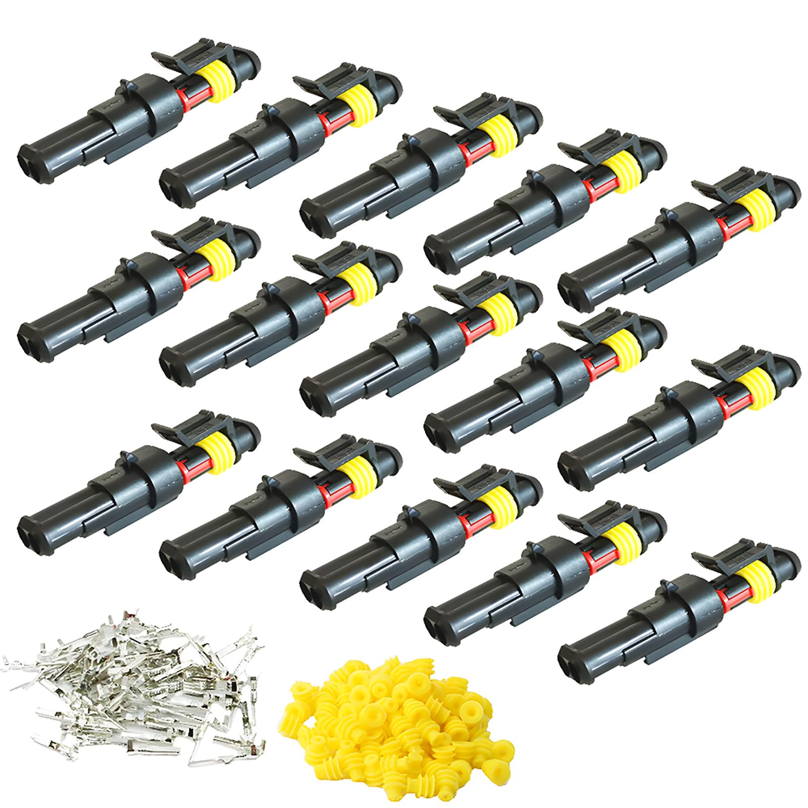 CESFONJER Car Wire Connector | Waterproof Electrical Terminal | Plug for Auto Motorcycle Scooter Truck Marine Plug Socket Kit | 2 Pin × 15 Kit — image 1