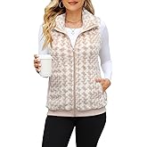 ReachMe Womens Fleece Sherpa Vest Winter Sleeveless Fuzzy Fluffy Checkered Plaid Vest Zip Up Jacket with Pockets