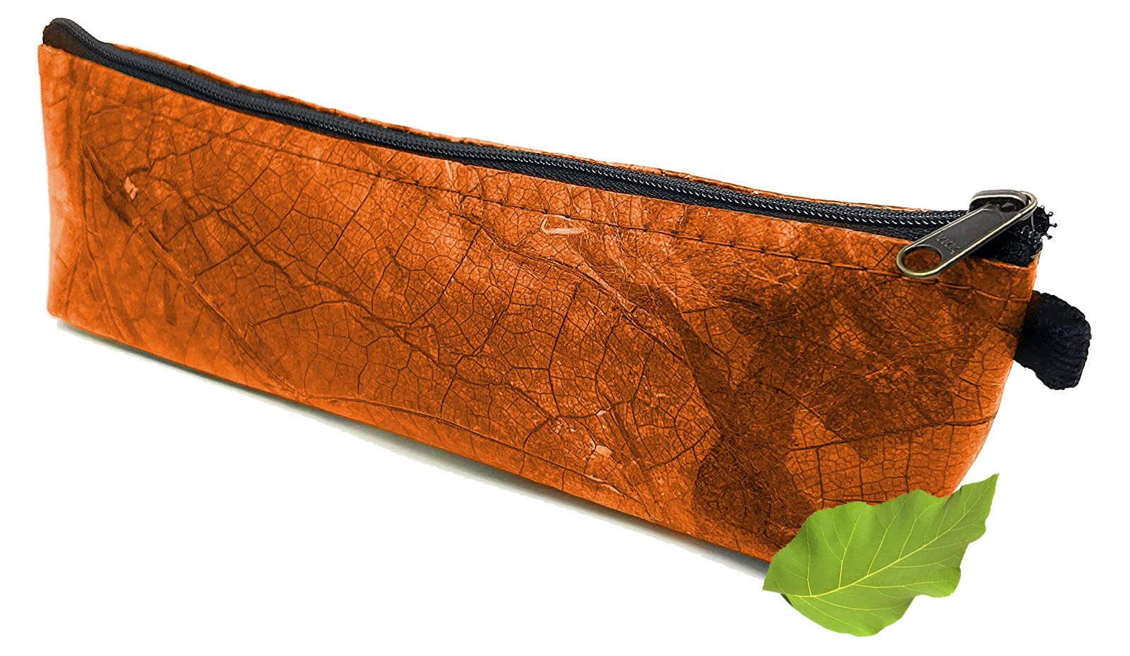 NELUHA Small Pencil Case made of Teak Leaves, Vegan Sustainable Leather Alternative - Pencil Case, Cosmetic Bag, Pen Bag, Makeup Bag, orange, Pencil case
