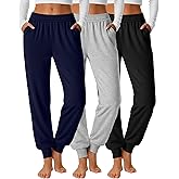 Oakgarden 3 Pack Women's Joggers Pants, Cozy High Waist Sweatpants Tapered Drawstring Yoga Casual Lounge Pants with Pockets
