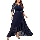 Miusol Women's Plus Size Elegant Ruffle Floral Lace Bridesmaid Maxi Dress