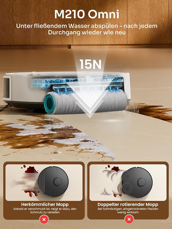 M210 Omni Saugroboter mit Roller Wischfunktion, Weiß