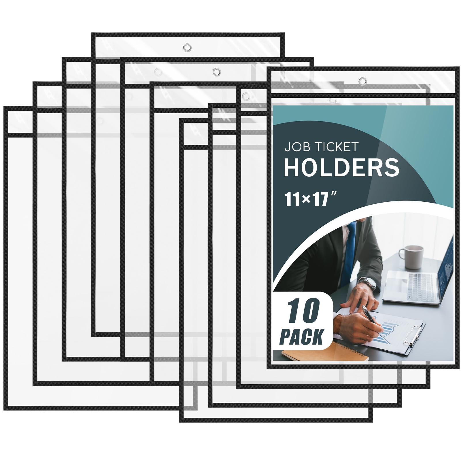 Photo 1 of Feifeiya 10 Pack 11 x 17 Inch Job Ticket Holders, Dry Erase Pockets, Clear Paper Sleeves, Shop Ticket Holders, Writable and Erasable Document Cover, Transparent Pocket Cover(Black)