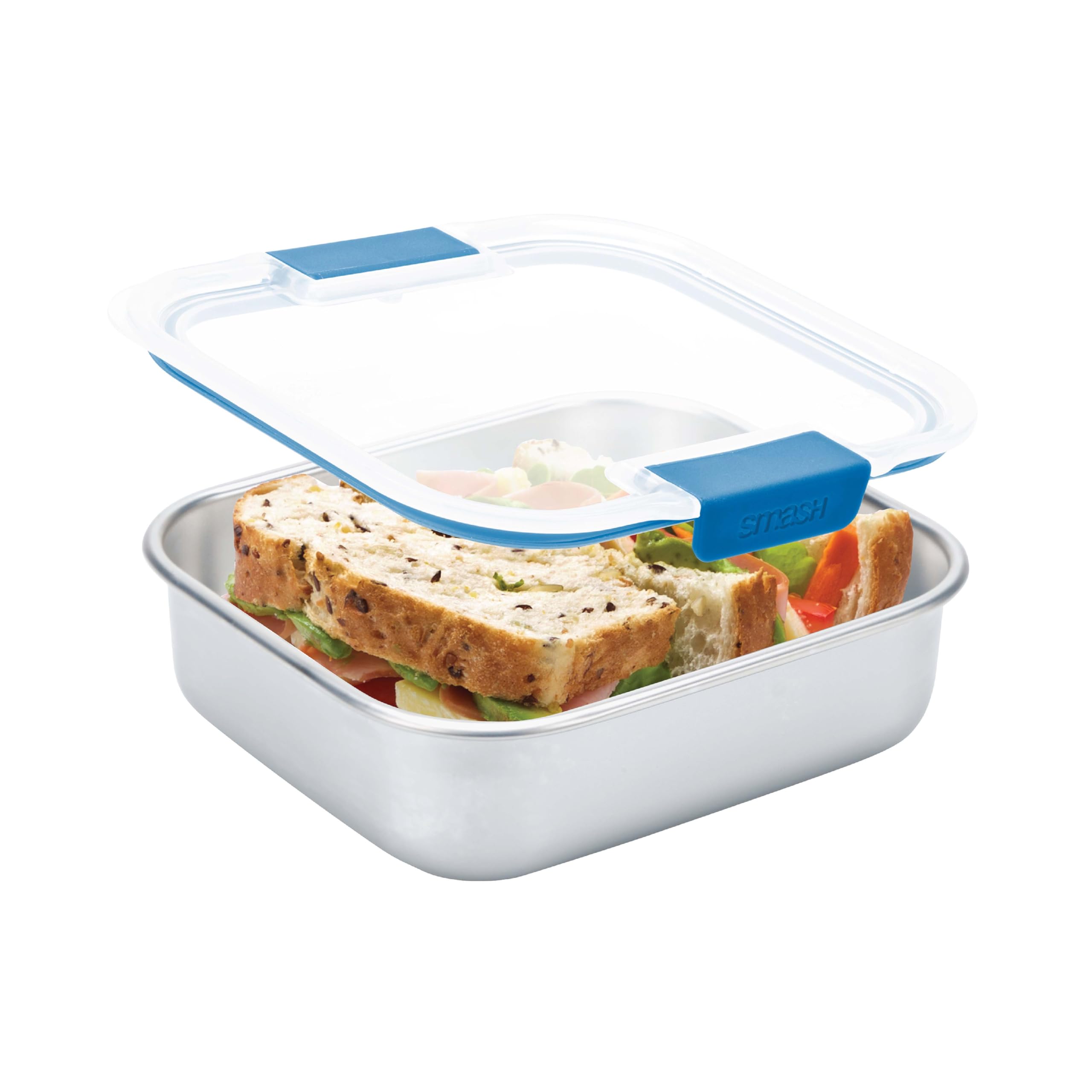 Smash Microwave Safe Stainless Steel Lunch/Sandwich/Meal Box 600ml - Blue