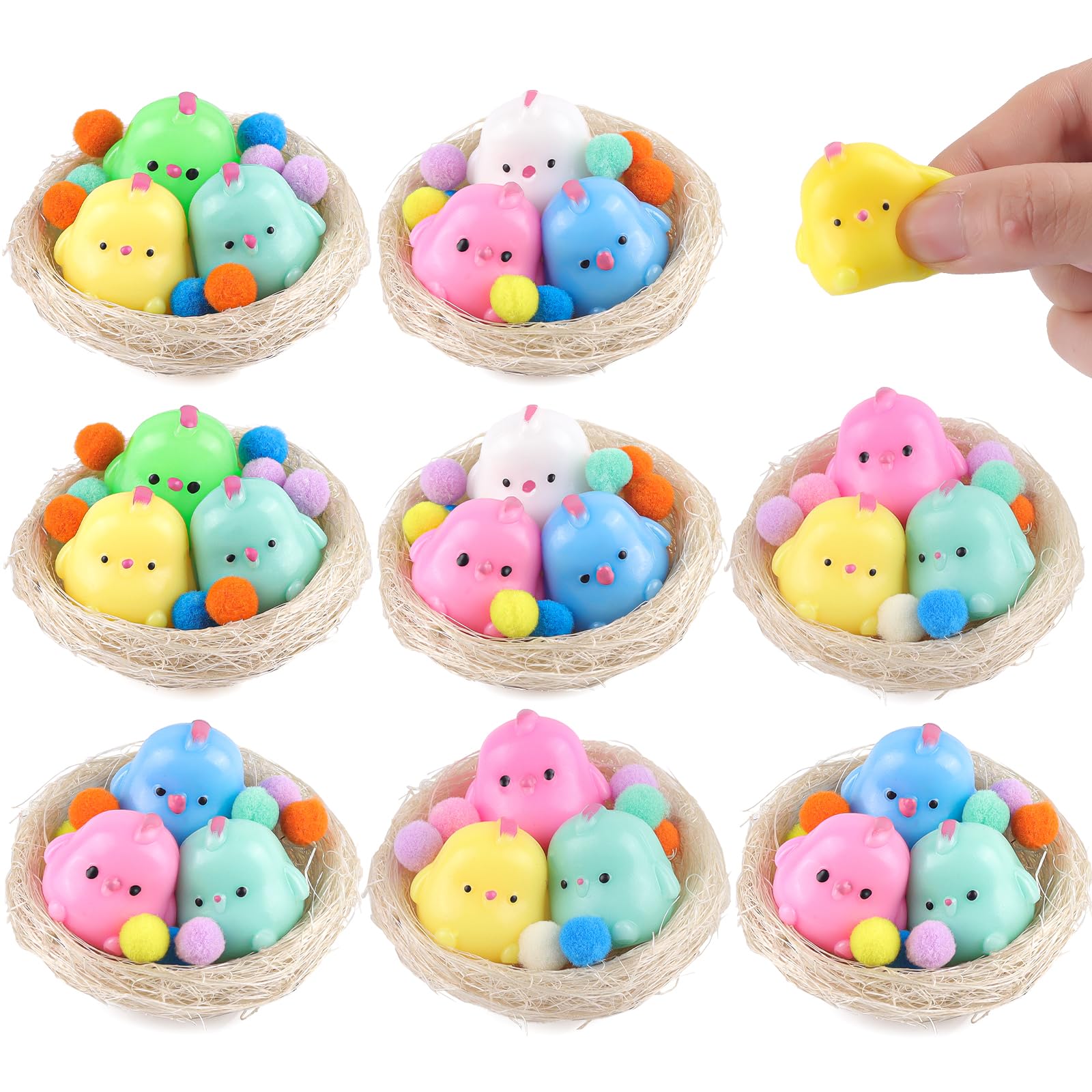 24 Pcs Chick Squishies Toy, Super Soft Chicken Squeeze Toys with Coop Easter Basket Stuffers Party Favors Easter Egg Hunt for Kids Boys Girls