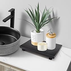 Renawe Black Bathroom Counter Tray Organizer Wood