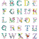 Yolev Iron On Letter Patches, 2 Sets (52 Pieces) A-Z Flower Embroidery Alphabet Patches, Glitter Sew-On Embroidered Letters for Clothing