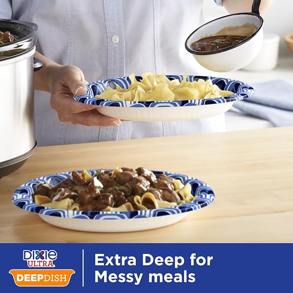 DIXIE ULTRA, DEEP DISH PAPER PLATES, 28 OZ, 40 COUNT, HEAVY DUTY, MICROWAVE-SAFE, SOAK-PROOF, CUT RESISTANT, DISPOSABLE PLATES FOR HEAVY, MESSY MEALS