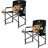 TIMBER RIDGE Aluminum Oversized Camping Chair, Lightweight Portable Directors Chair with Side Table Detachable Side Pocket for Outdoor Camping, Lawn, Picnic, Support 400lbs Black 2 Pack