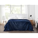 CANNON Solid Plush Dark Blue Polyester 1-Piece King/California King Blanket, Solid, 100% Polyester, for Men and Women, Oeko-TEX Certified Confidence