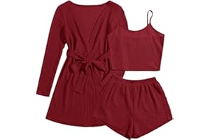 Ekouaer Womens 3 Piece Waffle Knit Lounge Set Soft Pajama Sets Tank Top and Shorts Cardigan with Pockets S-XXL