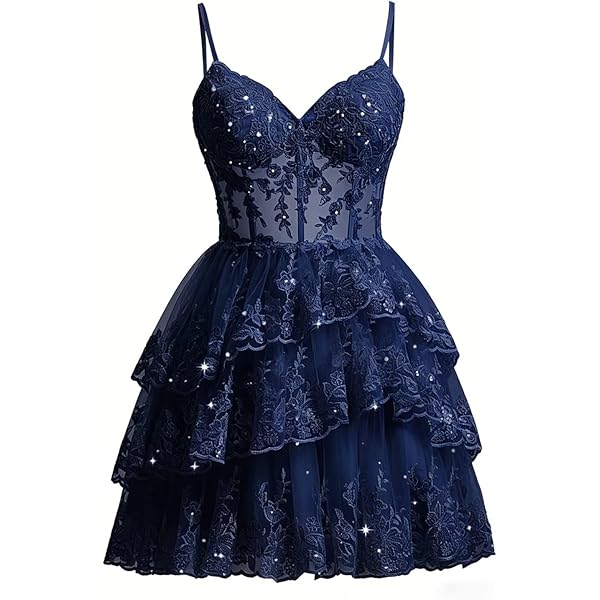 dark blue sparkly homecoming dress Sweetheart Neck Short Blue Prom Dresses, Short Blue Formal Homecoming Graduation Dresses, US 10 / Dark Blue as Pics / No Rush main image 1