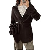 MakeMeChic Women's Wrap Sweater Cardigan Long Sleeve V Neck Belted Rib Knitted Fall Retro Knit Tops