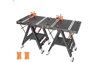 LARBANKE Combined Portable Folding Work Table,2-in-1 Sawhorse & Workbench,Waterproof Workbench with Extra Load Capacity with 8 Woodworking Clamps,8 Connecting Blocks,4 Limit Blocks