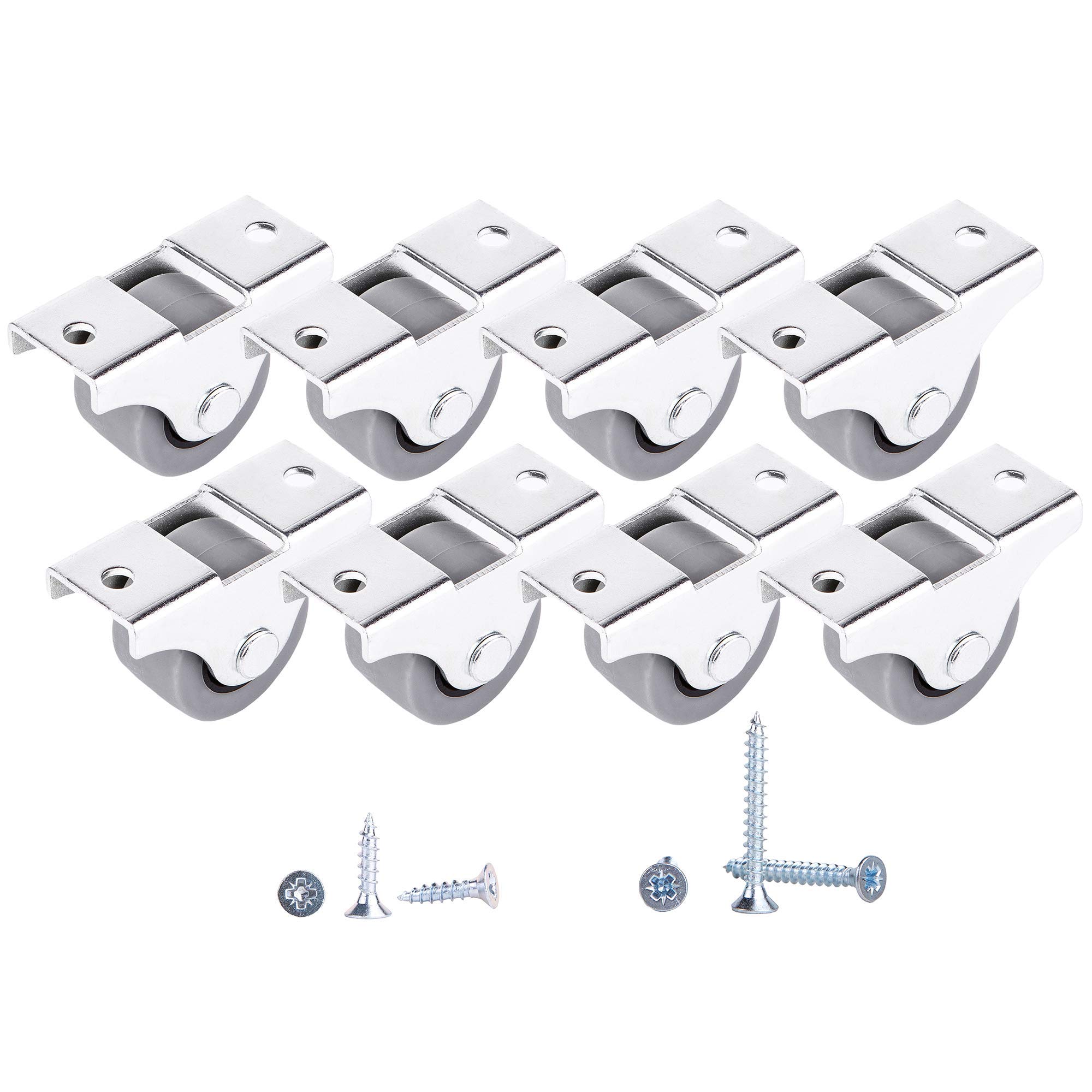 Pack of 8 Small Wheel Castors - 25mm Rubber Casters for Furniture, Non-Swivel, Non-Plastic Appliance & Equipment - Screws Included (⌀25mm / 20kg)