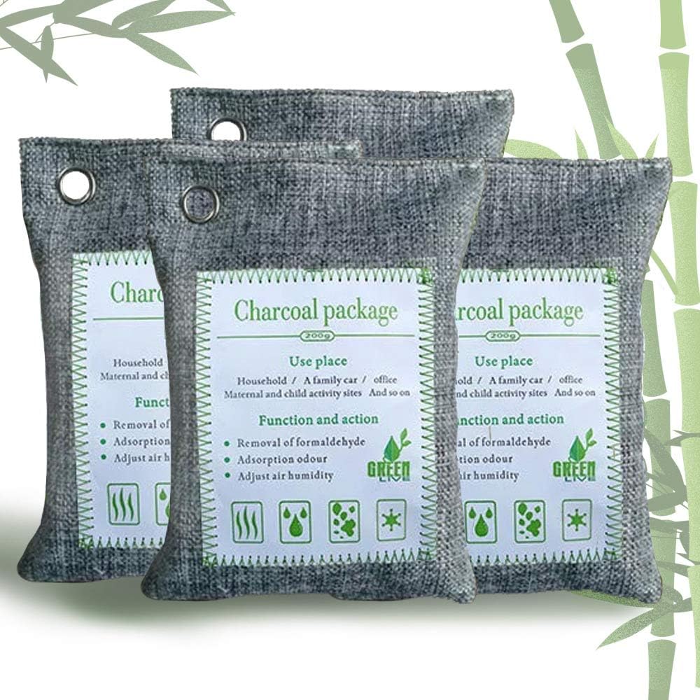 Activated Bamboo Charcoal Bags, Air Purifier, Green Freshener for House Home, Car, Closet, Bathroom, Pet, Basement (4 Pack, 200g Each): Home & Kitchen