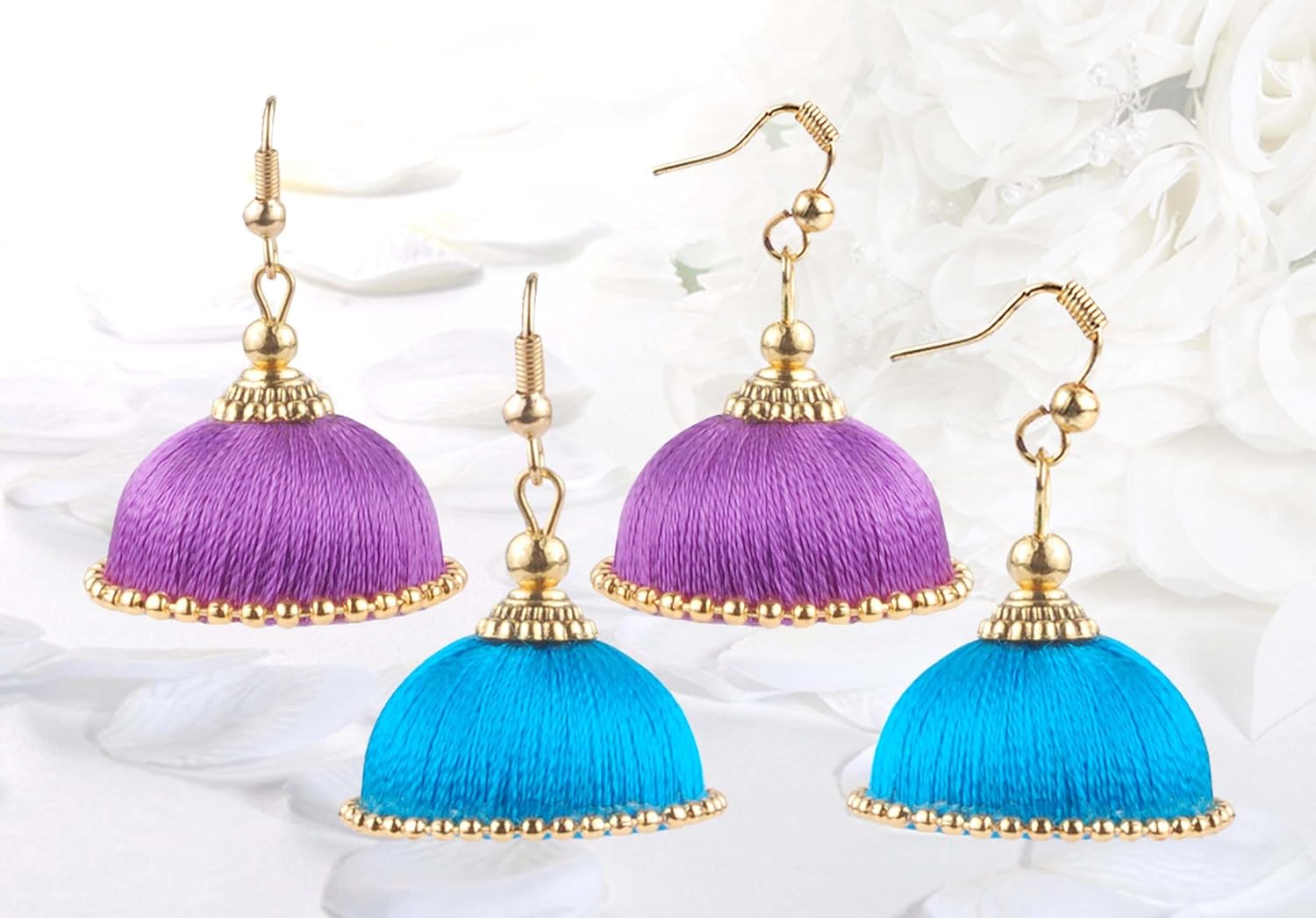 krishna mehta multicolour silk thread jhumkas for women - set of 10