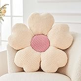 Kcvvcr Flower Throw Pillow, Cute Flower Shaped Pillow Decorative Throw Pillow for Bed Couch, Soft Daisy Pillows Floor Seating Cushion Cushions (14.9 Inch Ivory+Pink)