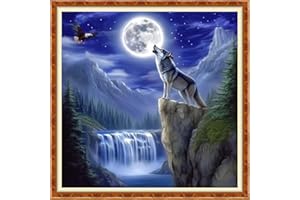DMCXART Counted Cross Stitch Kits for Adults Needlepoint Kits Unprinted Cross Stitching Embroidery Kit 11CT Cross Stitch Supplies-Wolf King Waterfall 18x18 inch