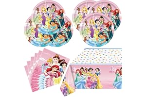 NF ORANGE 41pcs Princess Birthday Party Supplies ,20 Plates + 20 Napkin + 1Tablecloth Princess Party Decorations Supplies ， Kids Party Decoration Supplies