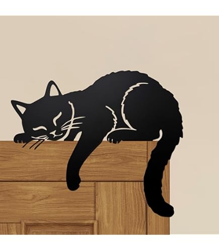 Décor De Porte Chat Farceur En Métal - Noir - Décoration Murale Pour Chambre, Salon, Salle De Bain - Installation Facile - Cadeau Déco Original
