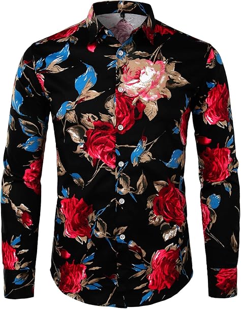 mens floral slim fit dress shirt