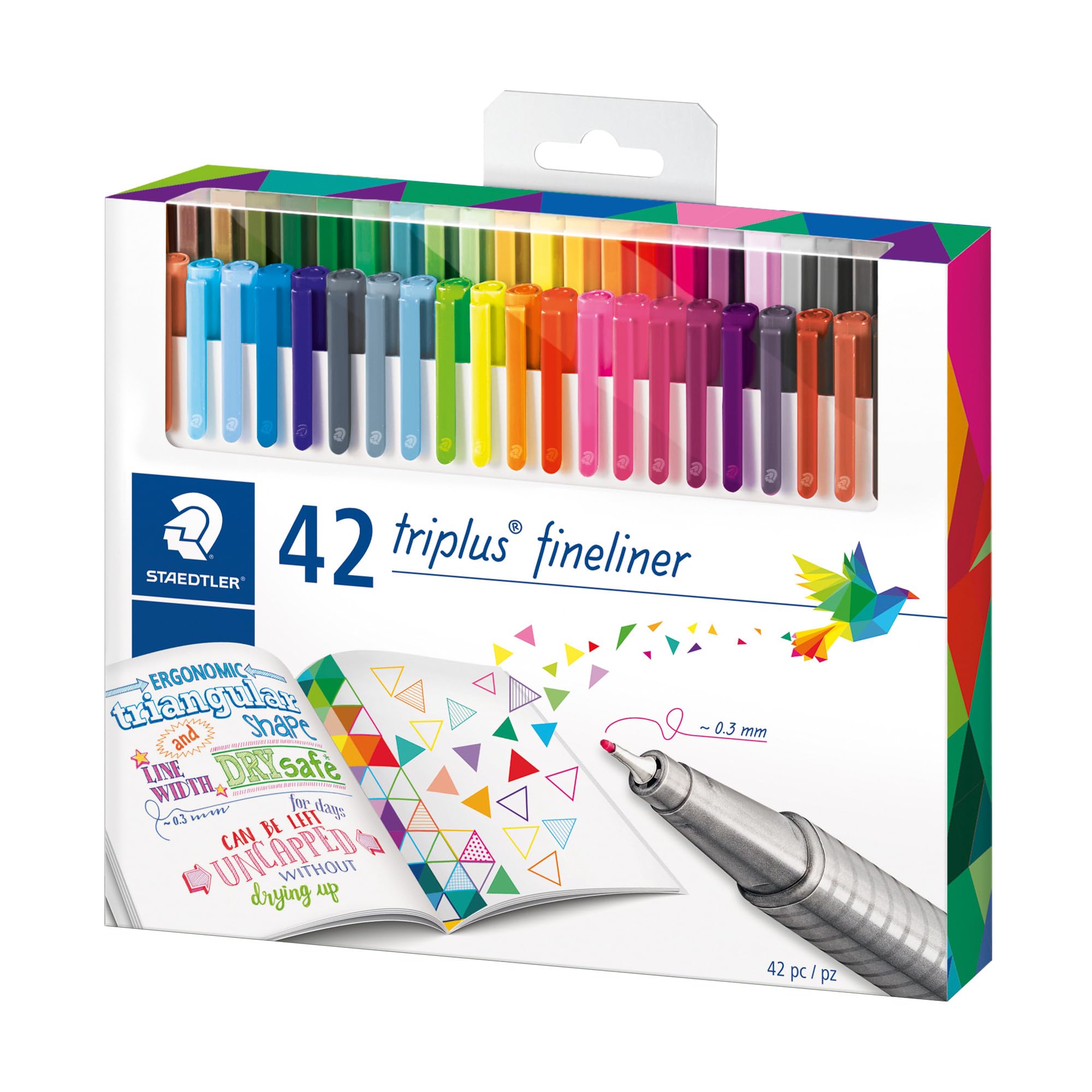 STAEDTLER Triplus Fineliner 334 Superfine Point Pens, 0.3 mm, Assorted Colours, Pack of 42