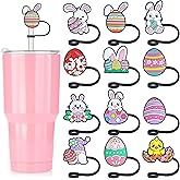 Ziliny 12 Pcs Easter Straw Toppers Easter Bunny Covers Silicone Straws Tips Cover Protector Bunny Toppers for Tumblers Cap Dustproof Reusable Tip Lids for 1/4-1/3 in Drinking Cup Accessories
