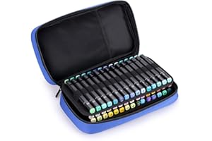 BTSKY Art Marker Carrying Case Lipstick Organizer-60 Slots Canvas Zippered Markers Storage for Prismacolor Touch Spectrum Noir Paint Sharpie Markers, Empty Wallet Only (Blue)
