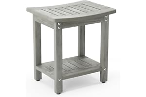 LUE BONA HDPS Shower Bench Seat, Shower Stool for Inside Shower Waterproof, Bath Spa Shower Foot Stool for Shaving Legs with Storage Shelf, Weather Resistant/Non-Slip/Indoor or Outdoor Use, Gray