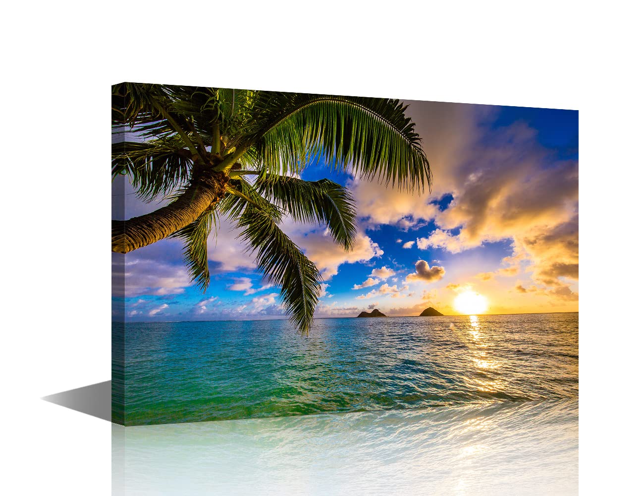 TISHIRON Canvas Wall Art Blue Sky White Cloud Beach Coconut Trees Prints Painting Stretched and Framed Paintings Ready to Hang for Home Decorations Office Wall Decor 24X16inch — image 1