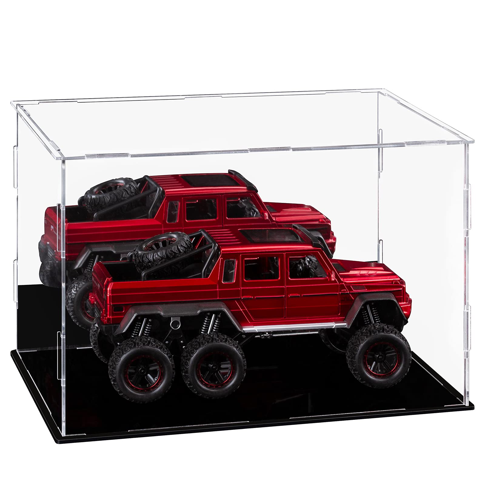 Lilezbox Clear Acrylic Display Case with Mirror,Countertop Box Cube Organizer Stand Riser Dustproof Protection Showcase for Action Figures Toys Collectibles,(11.8 X 7.8 X 7.8 in,black-A9)