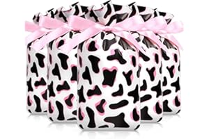Bulyoou 60 Pcs Cow Favor Bags Pink Cow Print Treat Candy Bags Plastic Drawstring Gift Goodie Wrapping Package Reusable Pink Cowgirl Party Favors for Cowboy Birthday Baby Shower Rodeo Party Supplies