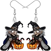 DOWAY Acrylic Novelty Witch Earrings,Spooky Witch Hat Punpkin Black Cat Halloween Dangle Earrings Witchy Jewelry Wicked Gifts for Women Halloween Costume Accessories