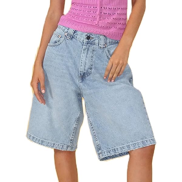 Adoeren Women Denim Bermuda Shorts Y2k Casual Wide Leg Jean