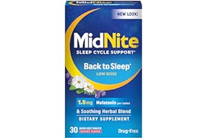 MidNite Back to Sleep Low Dose, 1.5 mg Melatonin Sleep Aid, Non-Habit Forming, Herbal Dietary Supplement for Adults, Drug-Free, Gluten-Free, Lactose-Free, Vegetarian, Vegan, 30 Quick Melt Tablets