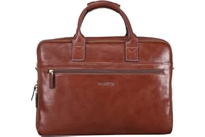 Banuce Full Grains Italian Leather Briefcase for Men Attache Case Business Work Bags for 14 inch Laptop with Luggage Strap Detachable and Adjustable Strap Vintage Brown