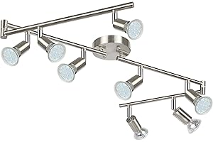 Unicozin LED 8 Light Track Lighting Kit, Matt Nickel 8 Way Ceiling Spot Lighting, Flexibly Rotatable Light Head, Modern Track Light Included 8 x LED GU10 Bulb (4W, Daylight White 5000K, 400LM)