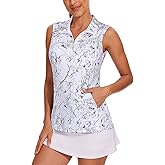 Tanst Sky Women's Sleeveless Golf Shirt Quick Dry Zip Up Workout Tennis Tops with Pockets