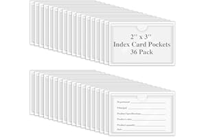 BESARME 36 Pack 2" x 3" Index Card Holder Adhesive Plastic Label Holders Clear Tote Bag Labels Stickers for Organizing Storage Bins Library Card Shelves