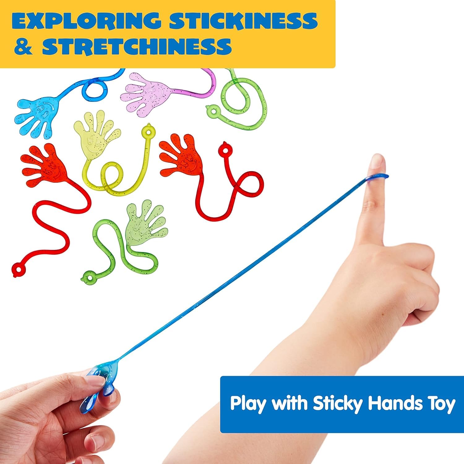JOYIN 48Pcs Glitter Sticky Hands Party Favors, Party Table Favors Set for Kids, Holiday Traditions, Classroom Treasure Box Carnival Prizes Bulk Pinata Stuff Mini Toys