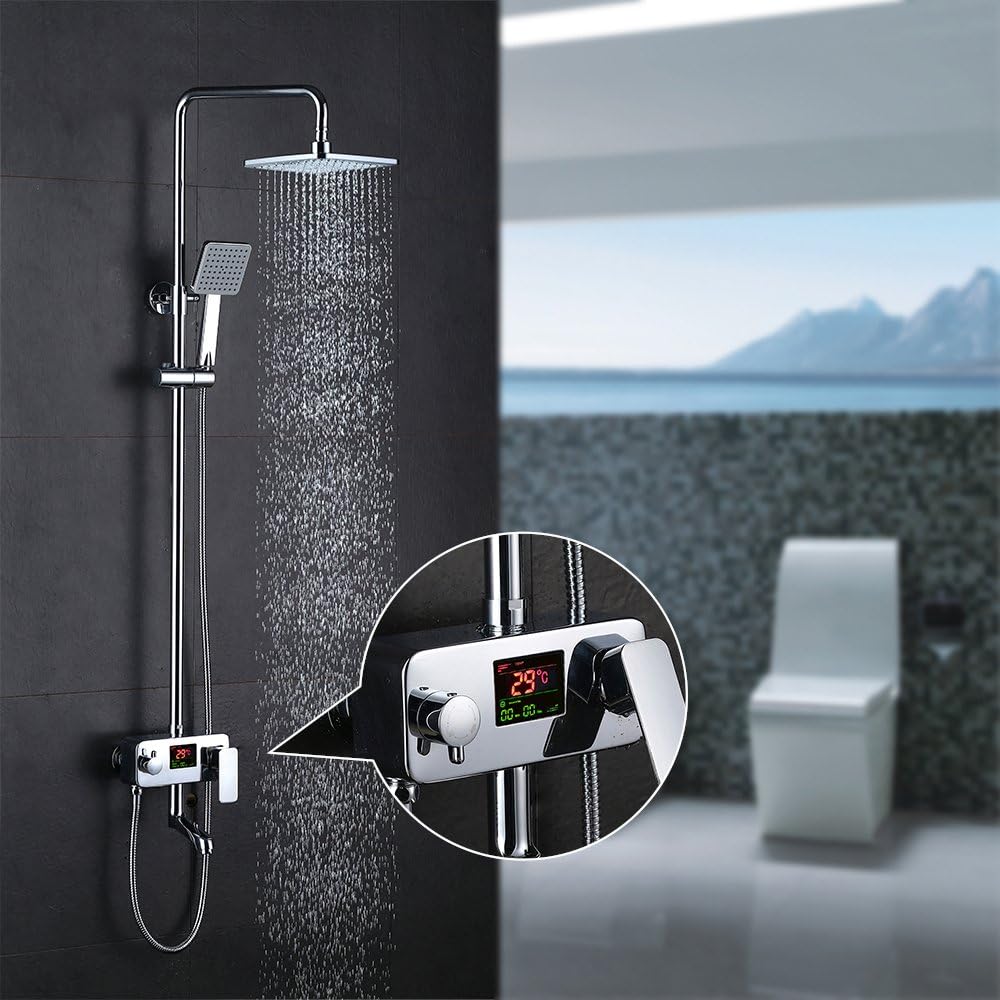 HOMELODY LCD Digital Display Shower System with 3 Way Bath Rainfall