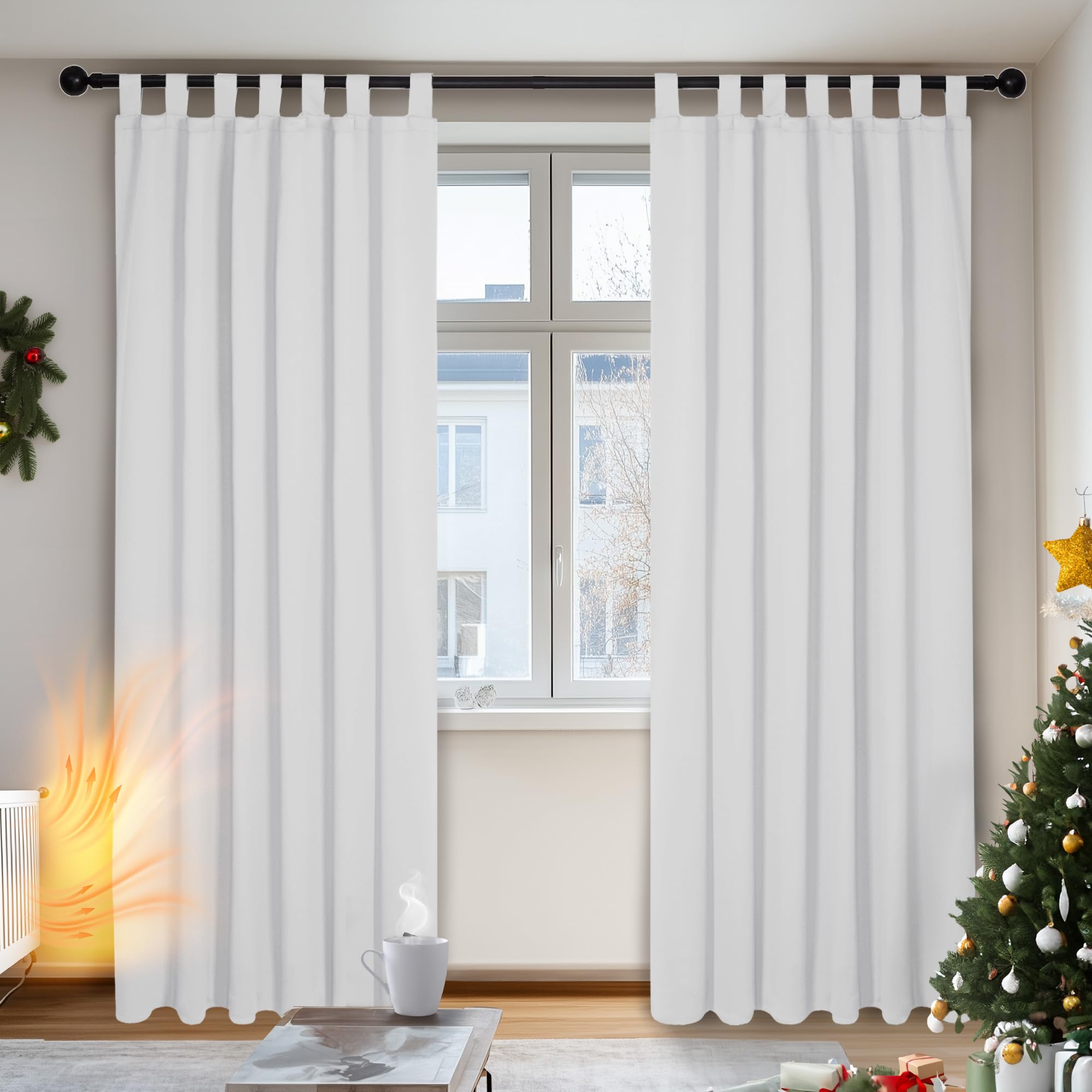 Deconovo Blackout Curtains Thermal Insulated Room Darkening Tab Top Curtains Energy Saving Super Soft Curtains for Bedroom 55 x 102 Inch Silver Grey 2 Panels