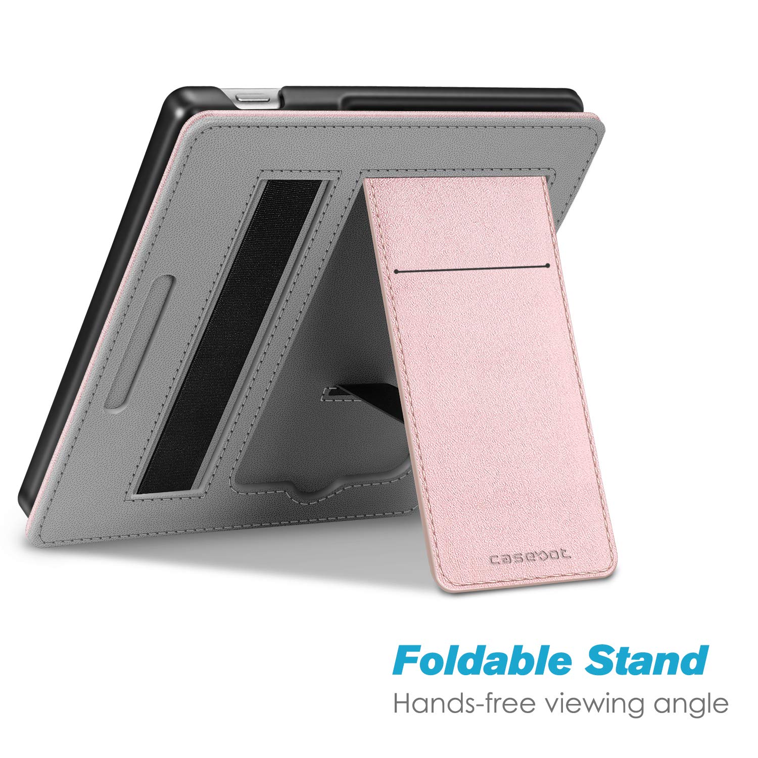 CaseBot Stand Case for Kindle Oasis (10th/9th Generation, 2019/2017 Release) - Premium PU Leather Sleeve Cover with Card Slot and Hand Strap, Rose Gold
