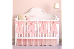 SmoothNovelty Pink Crib Bed Skirts with 4 Large Cot Bow 28" x 52" Baby Crib Skirt for Boys Girls Nursery Toddler Bedskirt Dust Ruffle 14" Drop