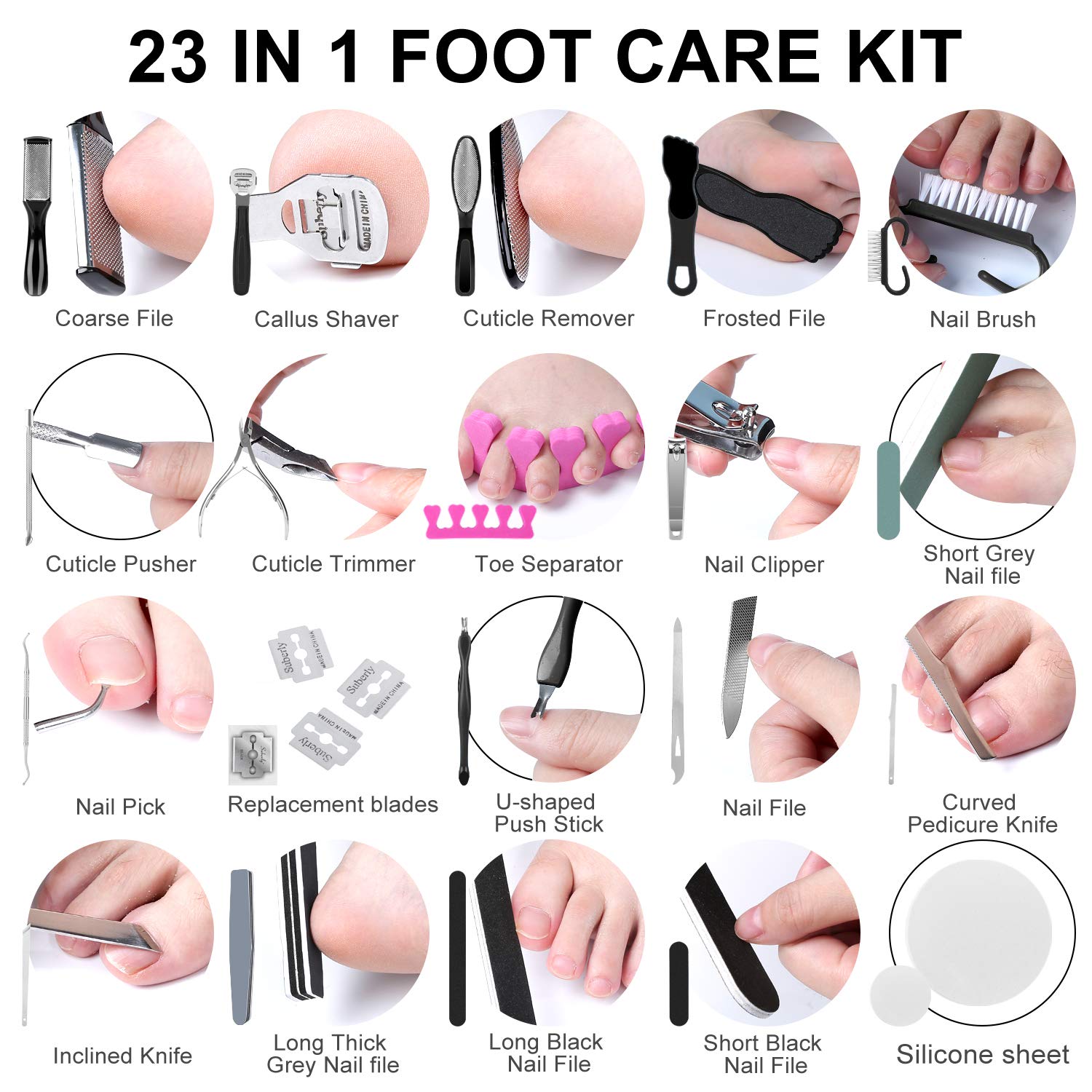 Pedicure Kit Tool Pedicure Set Foot File Foot Care Kit 23 in 1 Pedicure Tools Feet Scrubber Dead Skin Remover Men Women Home Pedicure Kit Nail Clipper Cuticle Trimmer Pedicure Set Spa Nail Care Kit : Beauty